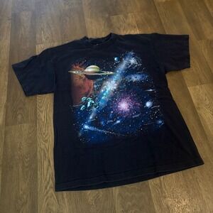 Vintage 1998 Peter Kull World Issue Galaxy Planets Space Graphic T Shirt